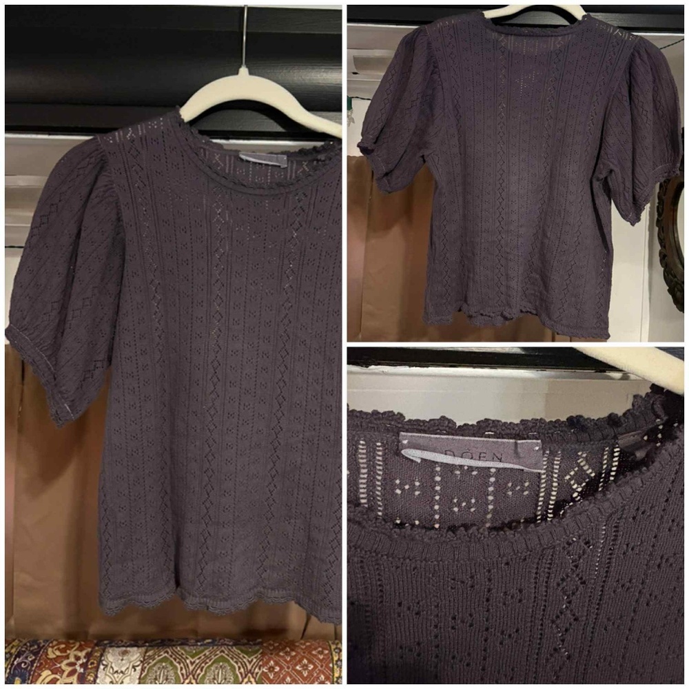 DOEN Overdyed Cotton Pointelle Puff Sleeve Tee GUC size Medium